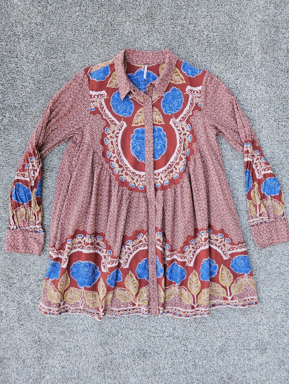 Free People Smell the Roses Mini Dress Red Floral Summer Oversized Womens Small